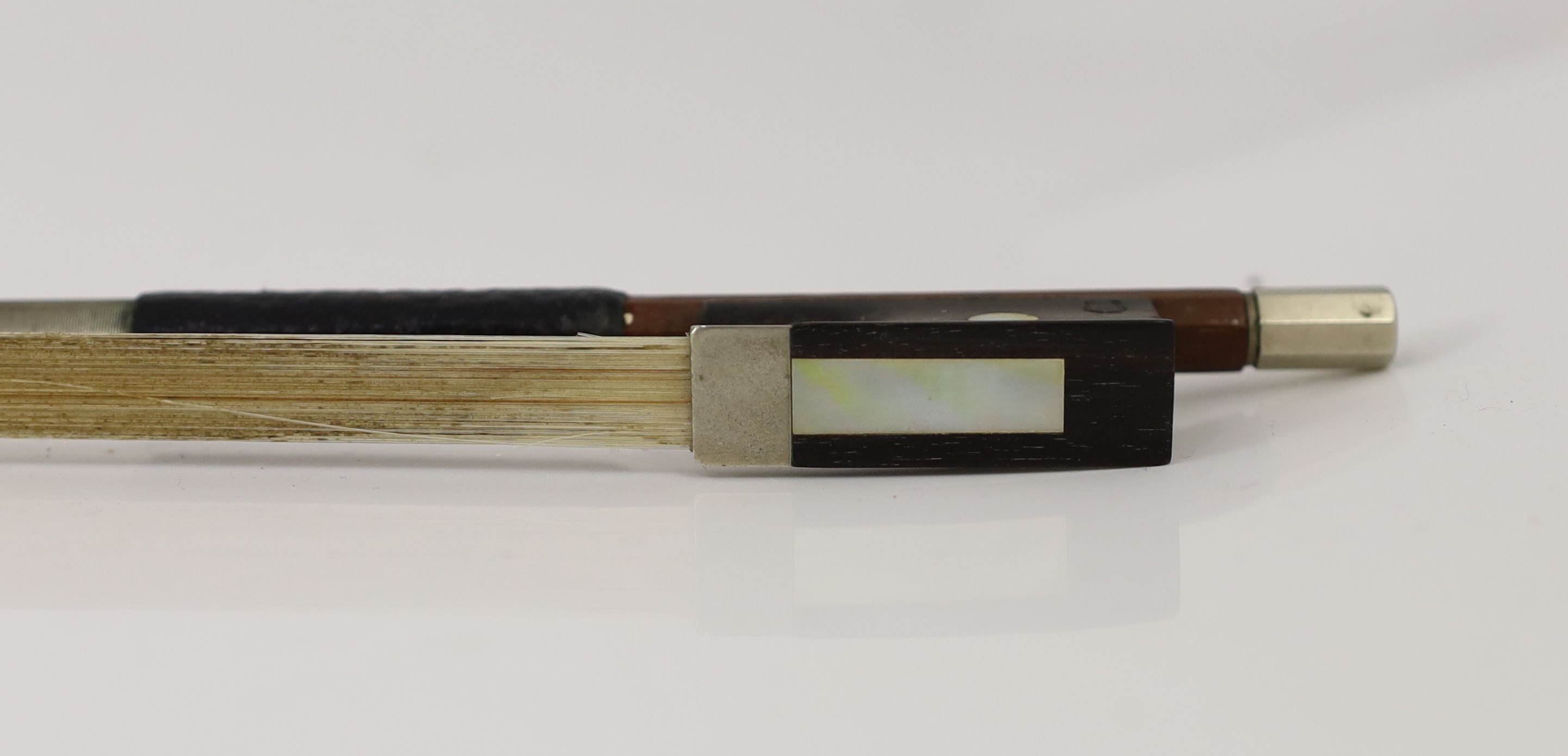 A Violin bow, maker's stamp Jerome Thiboubille - Lamy 74cm.